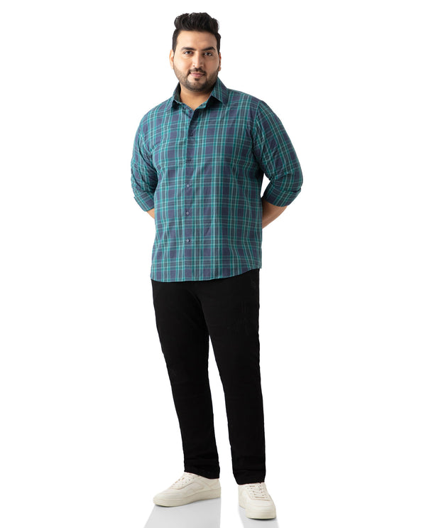 Rare Rabbit Men's Libya Turq Cotton Fabric Full Sleeve Plus Size Fit Checks Shirt