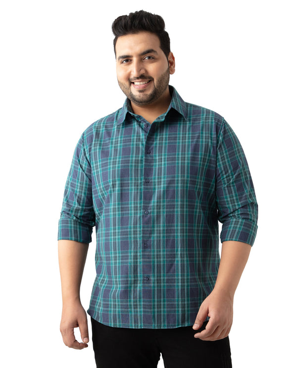 Rare Rabbit Men's Libya Turq Cotton Fabric Full Sleeve Plus Size Fit Checks Shirt