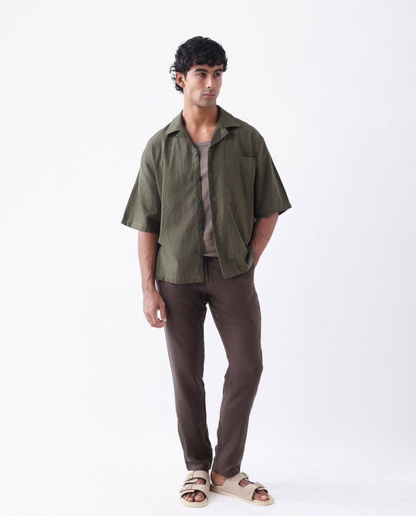 Rare Rabbit Men's Pastor-3 Dark brown Solid Mid-Rise With Drawstring And Elastic Waistband Regular Fit Trousers