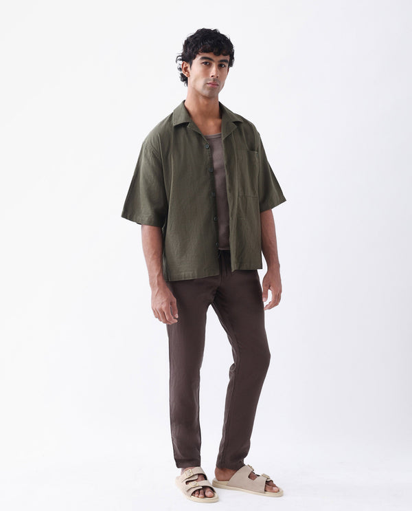 Rare Rabbit Men's Pastor-3 Dark brown Solid Mid-Rise With Drawstring And Elastic Waistband Regular Fit Trousers