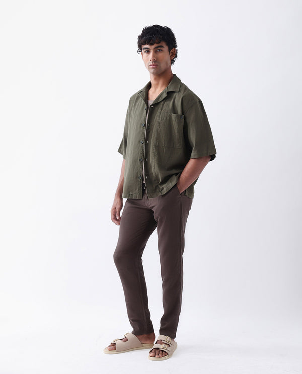 Rare Rabbit Men's Pastor-3 Dark brown Solid Mid-Rise With Drawstring And Elastic Waistband Regular Fit Trousers
