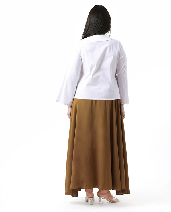 Rareism Women Yesmar Metallic Gold Zipper Closure Flared Maxi Plain Skirt
