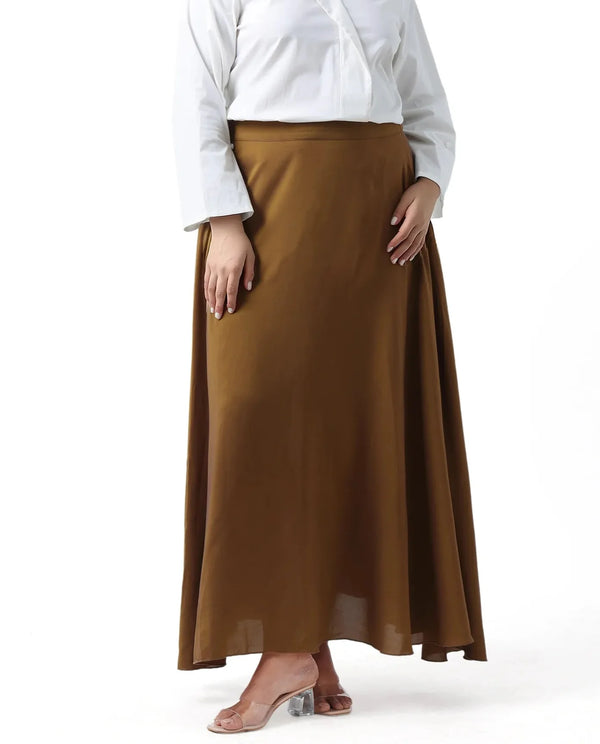 Rareism Women Yesmar Metallic Gold Zipper Closure Flared Maxi Plain Skirt