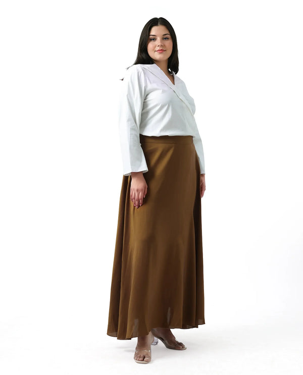 Rareism Women Yesmar Metallic Gold Zipper Closure Flared Maxi Plain Skirt