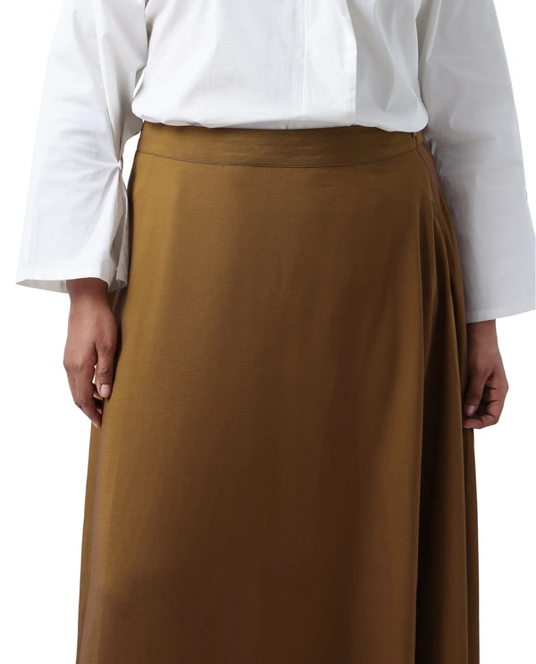 Rareism Women Yesmar Metallic Gold Zipper Closure Flared Maxi Plain Skirt