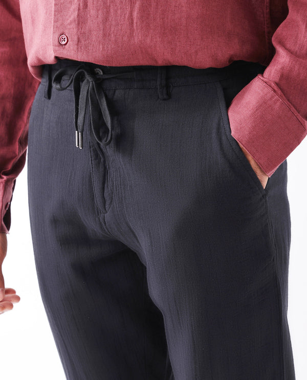 Rare Rabbit Men Pastor-3 Black Drawstring Closure Plain Trouser