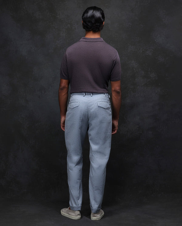 Rare Rabbit Men Rhesa Light Blue Linen Blend Pleated Button Closure Relaxed Fit Plain Trouser