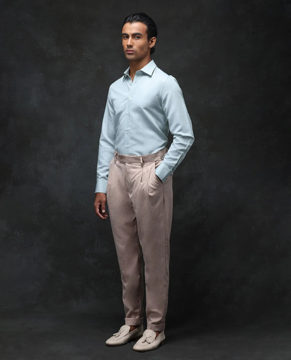 Rare Rabbit Men Rhesa Light Rust Linen Blend Pleated Button Closure Relaxed Fit Plain Trouser