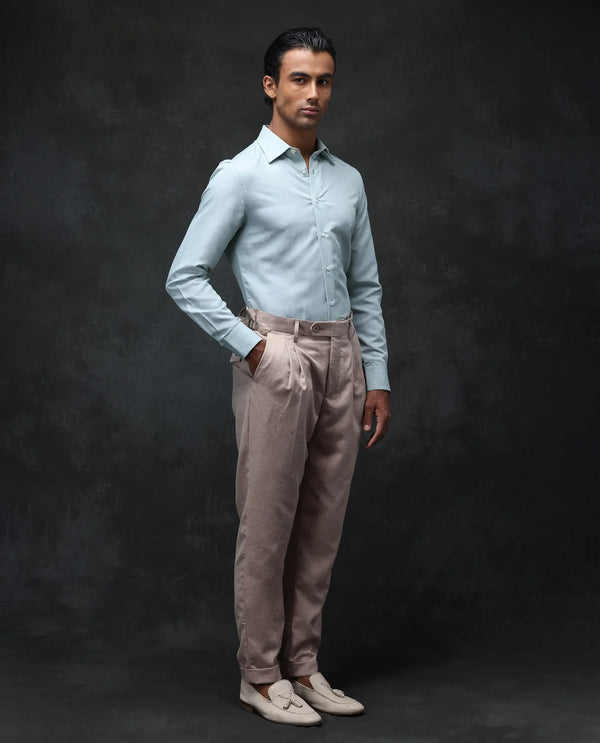 Rare Rabbit Men Rhesa Light Rust Linen Blend Pleated Button Closure Relaxed Fit Plain Trouser