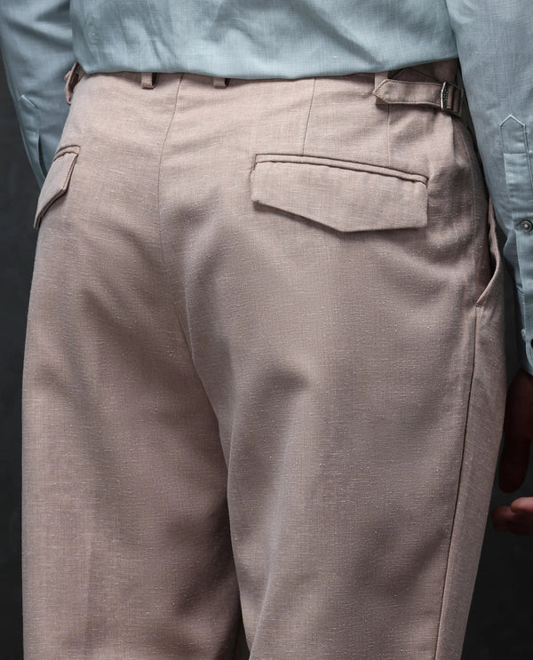 Rare Rabbit Men Rhesa Light Rust Linen Blend Pleated Button Closure Relaxed Fit Plain Trouser