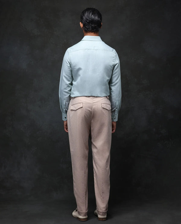 Rare Rabbit Men Rhesa Light Rust Linen Blend Pleated Button Closure Relaxed Fit Plain Trouser