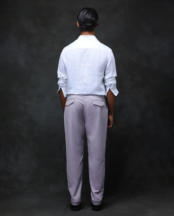 Rare Rabbit Men Rhesa Dusky Purple Linen Blend Pleated Button Closure Relaxed Fit Plain Trouser