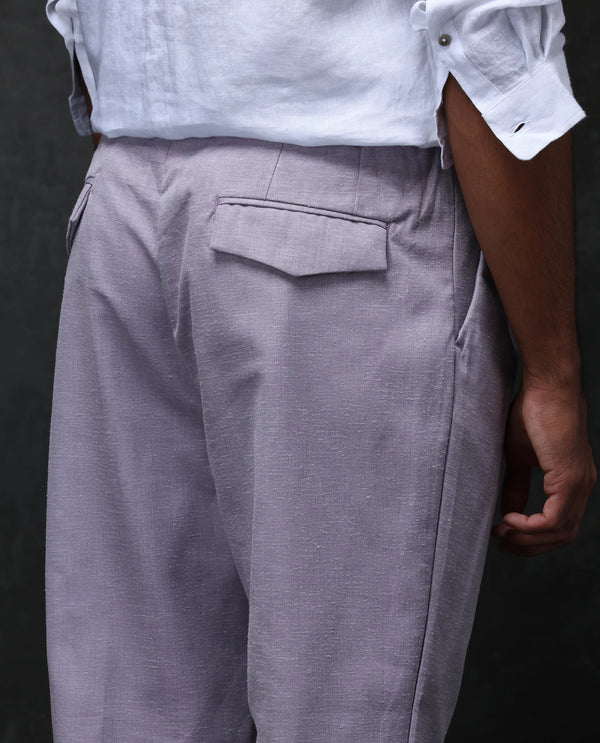 Rare Rabbit Men Rhesa Dusky Purple Linen Blend Pleated Button Closure Relaxed Fit Plain Trouser