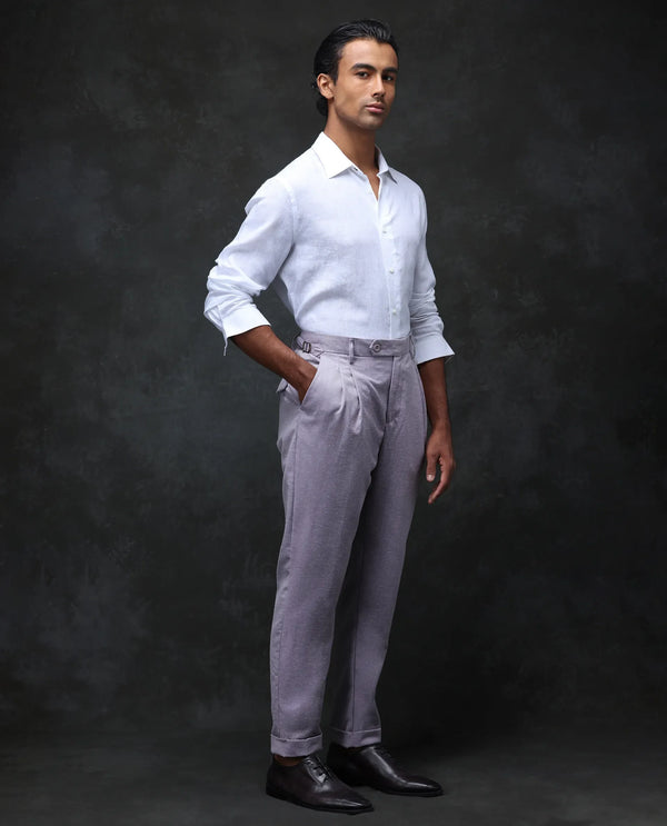 Rare Rabbit Men Rhesa Dusky Purple Linen Blend Pleated Button Closure Relaxed Fit Plain Trouser