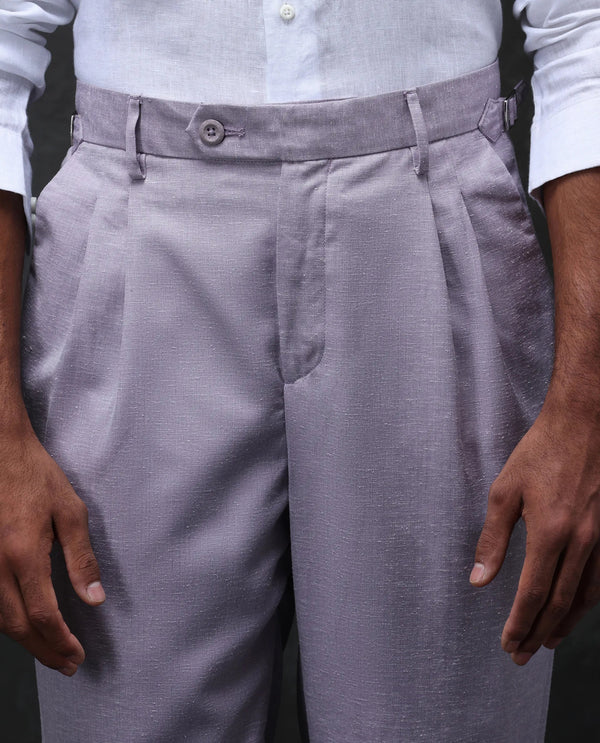 Rare Rabbit Men Rhesa Dusky Purple Linen Blend Pleated Button Closure Relaxed Fit Plain Trouser