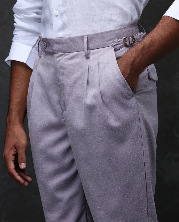 Rare Rabbit Men Rhesa Dusky Purple Linen Blend Pleated Button Closure Relaxed Fit Plain Trouser