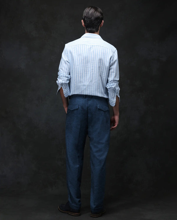 Rare Rabbit Men Rhesa Dark Teal Linen Blend Pleated Button Closure Relaxed Fit Plain Trouser
