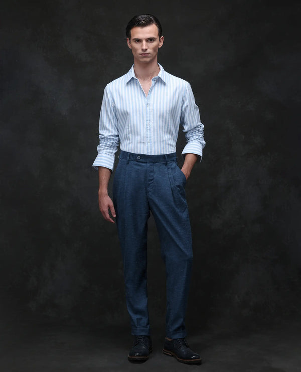 Rare Rabbit Men Rhesa Dark Teal Linen Blend Pleated Button Closure Relaxed Fit Plain Trouser