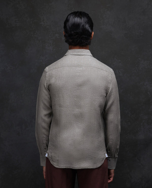 Rare Rabbit Men Dalin Beige Full Sleeve Melange Linen Fabric Regular Fit Plain Shirt