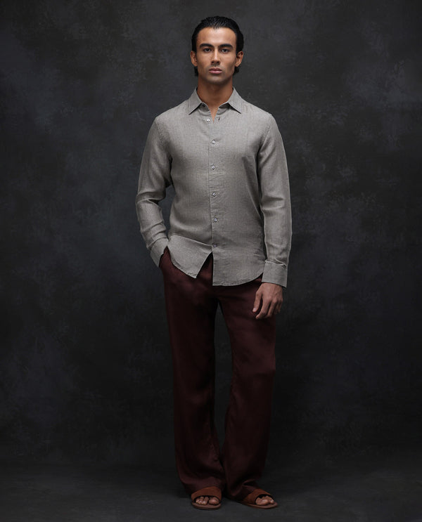 Rare Rabbit Men Dalin Beige Full Sleeve Melange Linen Fabric Regular Fit Plain Shirt