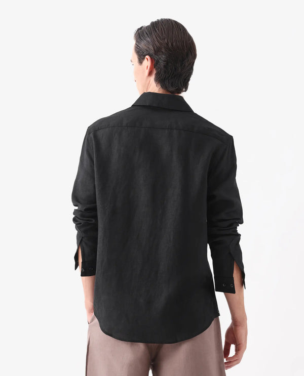 Rare Rabbit Men Figh Black Full Sleeve Broad Collar Button Closure Regular Fit Plain Shirt