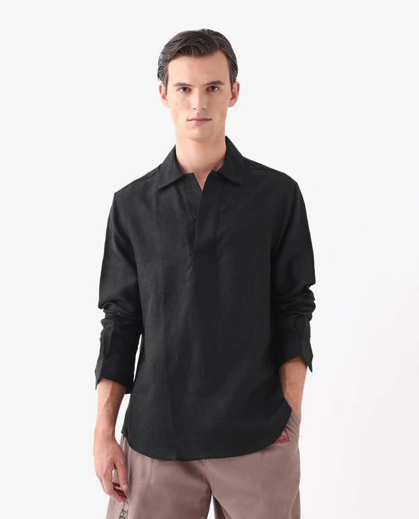 Rare Rabbit Men Figh Black Full Sleeve Broad Collar Button Closure Regular Fit Plain Shirt