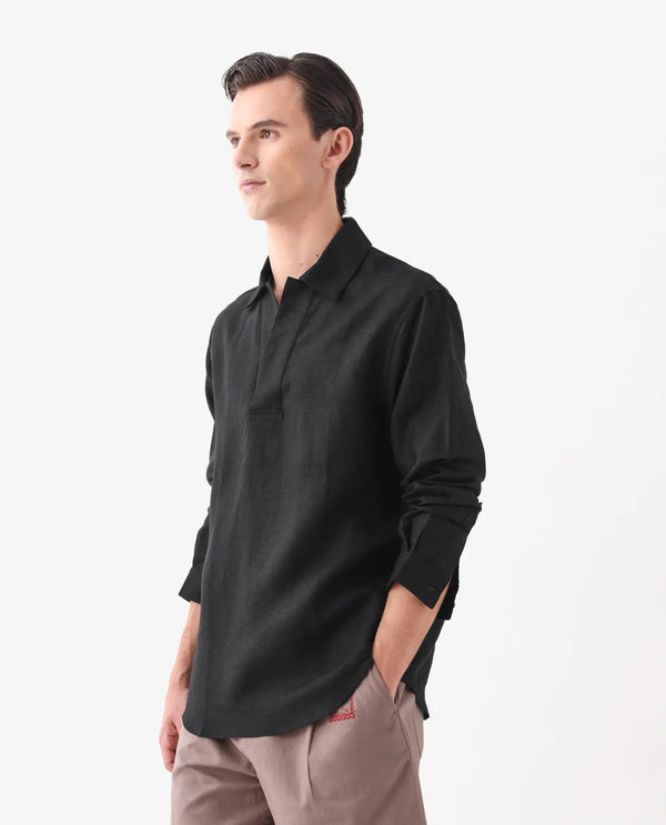 Rare Rabbit Men Figh Black Full Sleeve Broad Collar Button Closure Regular Fit Plain Shirt