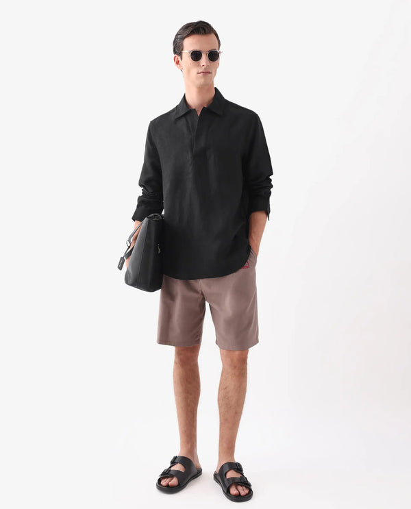 Rare Rabbit Men Figh Black Full Sleeve Broad Collar Button Closure Regular Fit Plain Shirt