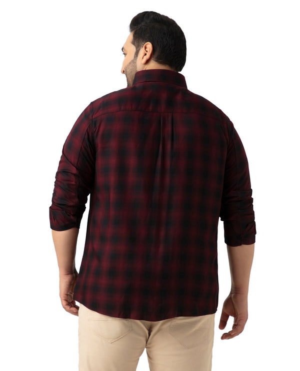 Rare Rabbit Men's Dahme Maroon Cotton Fabric Full Sleeve Collared Neck Button Closure Checked Shirt Plus Size