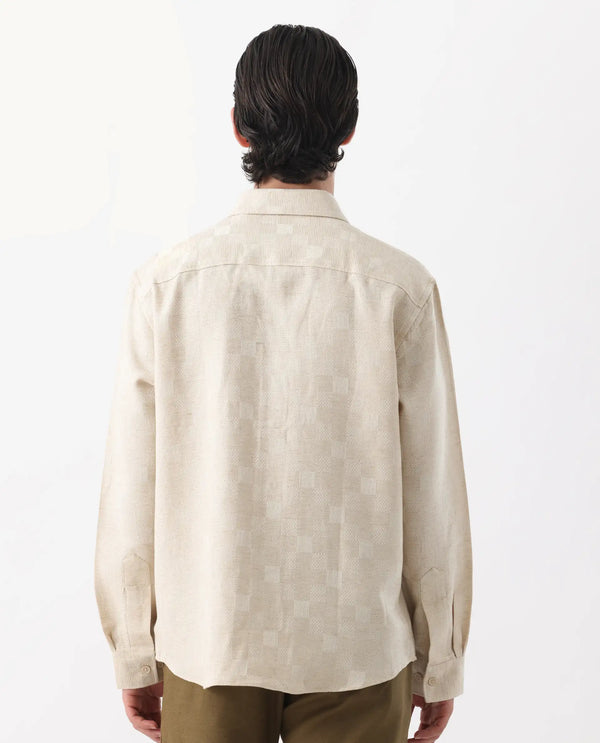 Rare Rabbit Men's Dob Beige Linen Blend Fabric Full Sleeve Regular Collared Button Closure Regular Fit Check Print Shirt