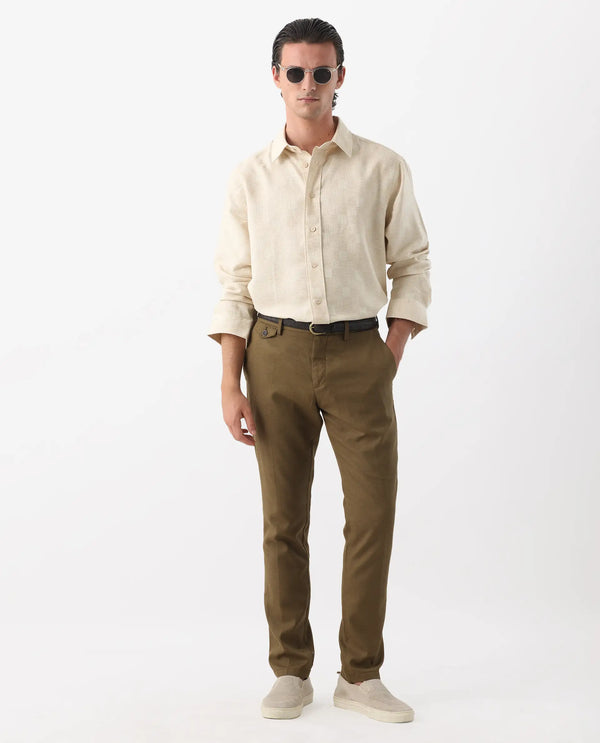 Rare Rabbit Men's Dob Beige Linen Blend Fabric Full Sleeve Regular Collared Button Closure Regular Fit Check Print Shirt