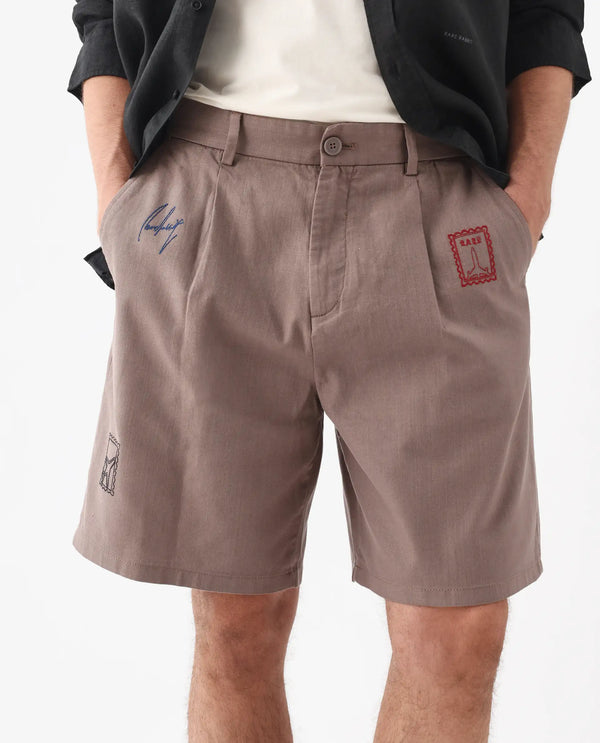 Rare Rabbit Men's Jarny-B Light Brown Button Closure Regular Fit Embroidered Shorts