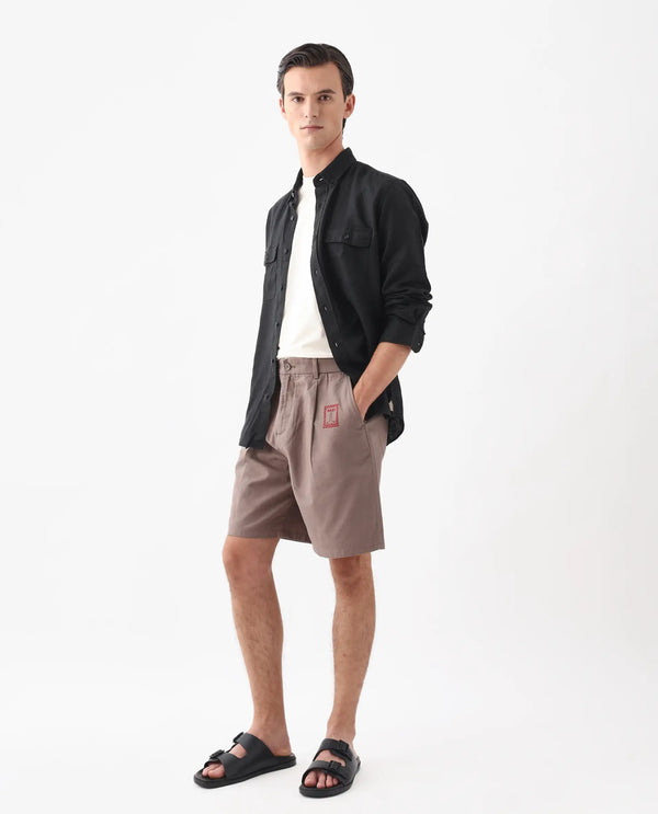 Rare Rabbit Men's Jarny-B Light Brown Button Closure Regular Fit Embroidered Shorts
