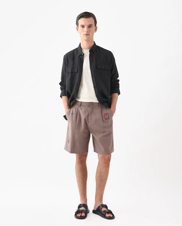 Rare Rabbit Men's Jarny-B Light Brown Button Closure Regular Fit Embroidered Shorts