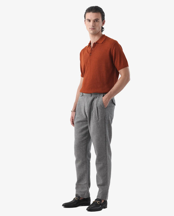 Rare Rabbit Men's Kaino Dark Grey Linen Fabric Button Closure Pleated Front Regular Fit Textured Trouser