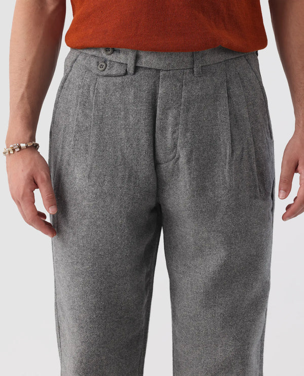 Rare Rabbit Men's Kaino Dark Grey Linen Fabric Button Closure Pleated Front Regular Fit Textured Trouser