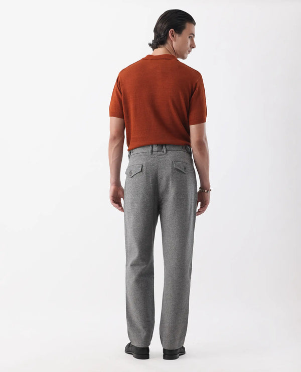 Rare Rabbit Men's Kaino Dark Grey Linen Fabric Button Closure Pleated Front Regular Fit Textured Trouser