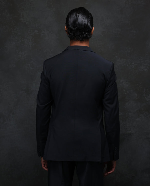 Rare Rabbit Men Arlo-B Black Wool Lapel Neck Button And Zip Closure Plain Suits