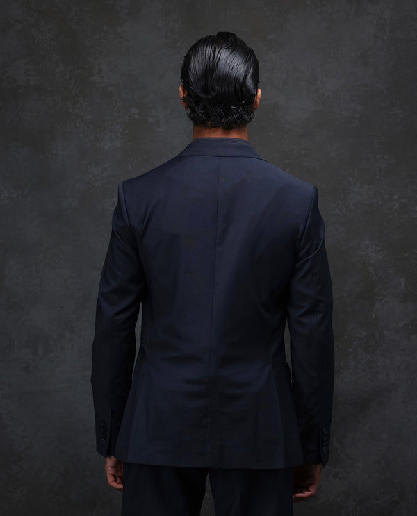 Rare Rabbit Men Arbo-B Navy Polyester Lapel Neck Button And Zip Closure Plain Suits