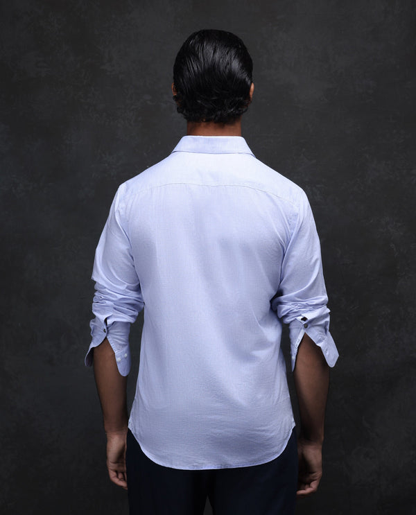 Rare Rabbit Men Dento Light Blue Full Sleeve Regular Fit Stripe Print Business Linen Shirt