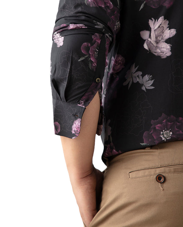 Rare Rabbit Men's Boro Purple Viscose Fabric Floral Print Full Sleeves Shirt Plus Size