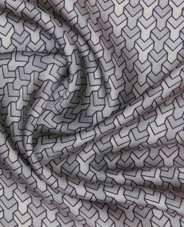 Rare Rabbit Men's Noaa-2 Grey Silk Fabric Monogram Print Pocket Square