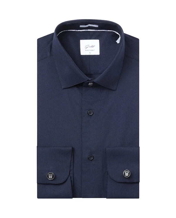 Rare Rabbit Men's Bovec Navy Cotton Fabric Full Sleeves Micro Stripe Shirt