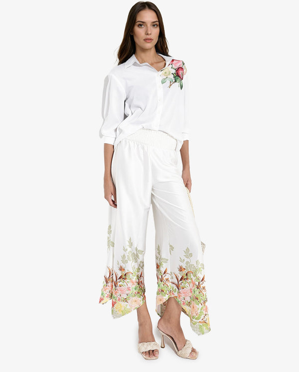 Rareism Women's Janary Multi Tie Up Closure Flared Ankle Length Tropical Print Trouser