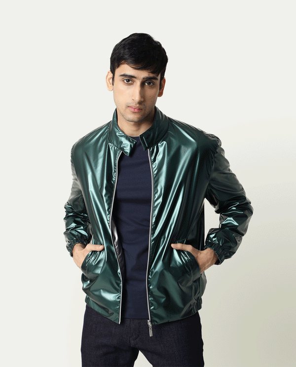 Rare Rabbit Men'S Adam Green Jacket Polyester Fabric Broad Collar Neck Full Sleeves