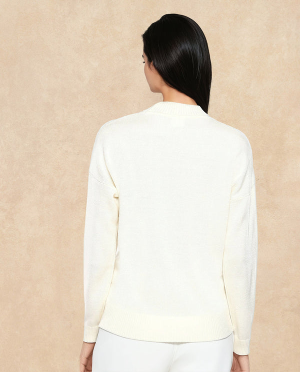 Rareism Women Adhara Off-White Acrylic Fabric Relaxed Fit Plain Sweater