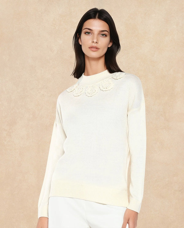 Rareism Women Adhara Off-White Acrylic Fabric Relaxed Fit Plain Sweater