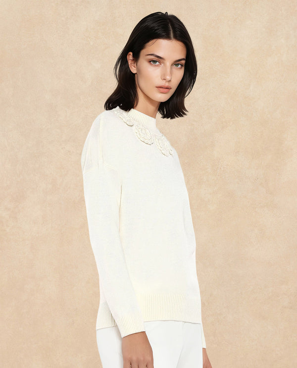 Rareism Women Adhara Off-White Acrylic Fabric Relaxed Fit Plain Sweater