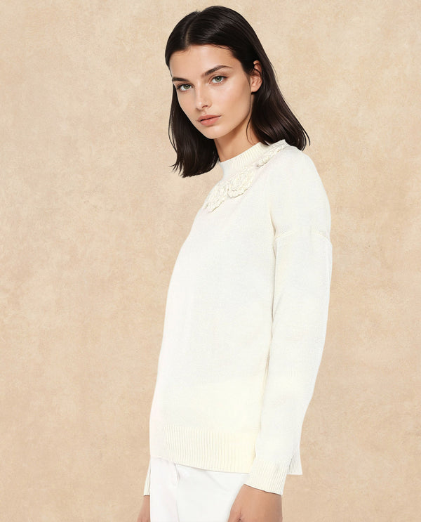 Rareism Women Adhara Off-White Acrylic Fabric Relaxed Fit Plain Sweater