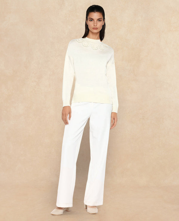 Rareism Women Adhara Off-White Acrylic Fabric Relaxed Fit Plain Sweater